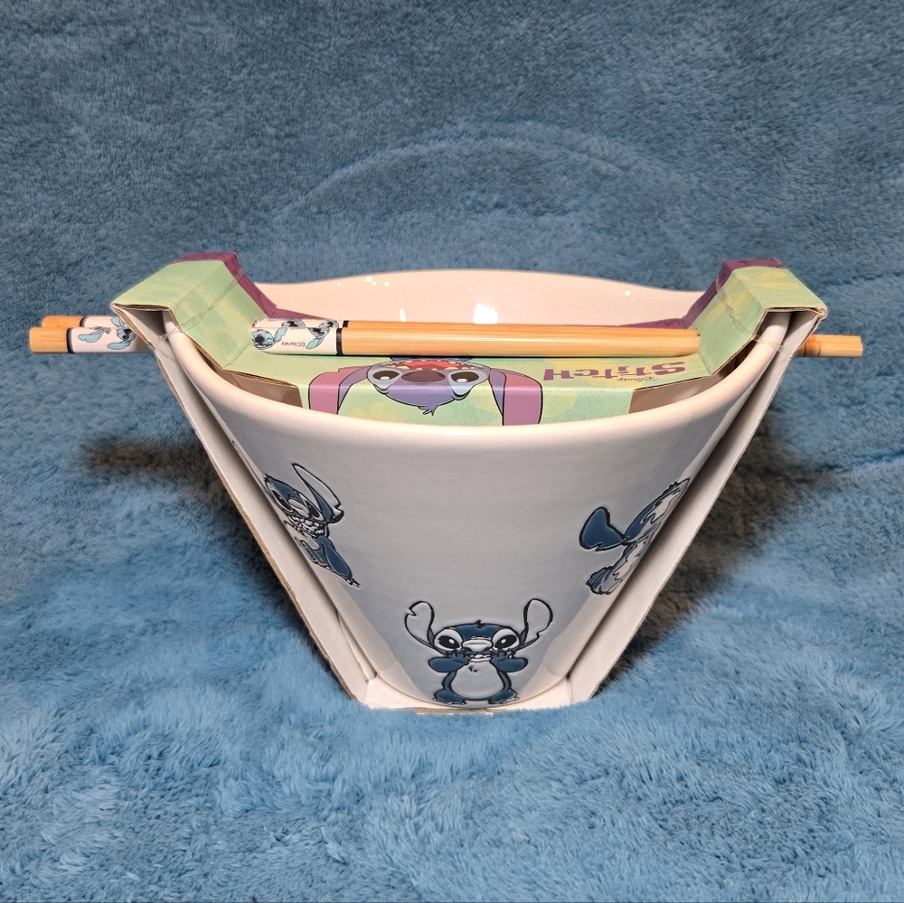 🌺Disney's Stitch Hanging Around Ramen Noodle Bowl with Chopsticks